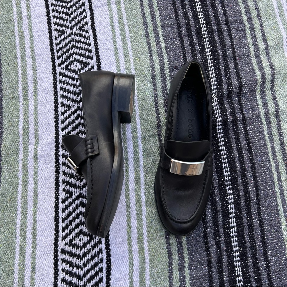 Rag & bone canter loafer black metal buckle detail size 36
